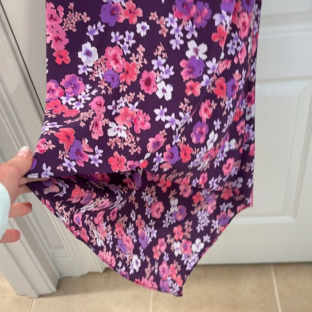 Vintage Express Purple/pink floral strappy sundress with high-low hem.  Sz 3/4 - Picture 3 of 7